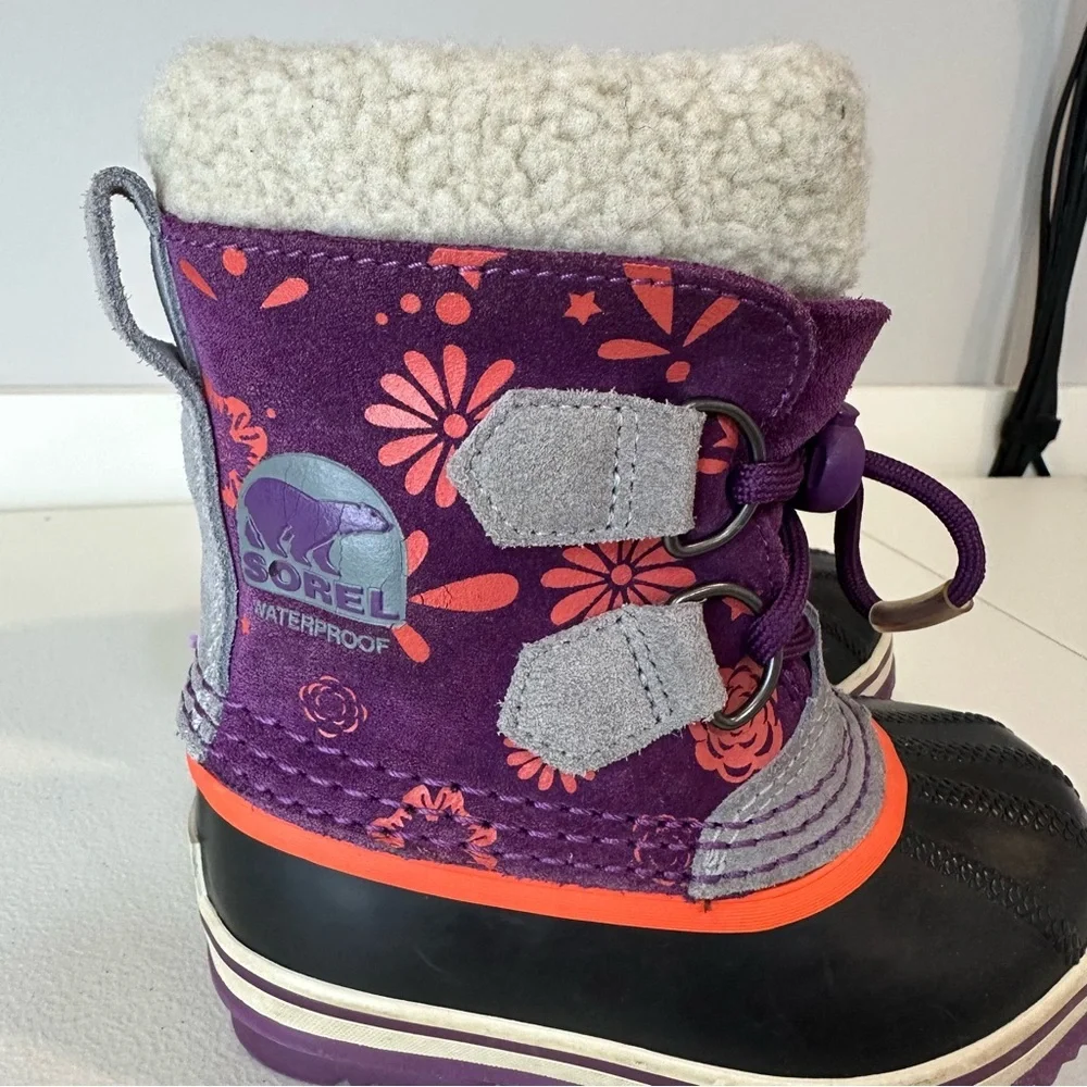 Sorel Kids Girls Purple Pink Floral Winter Snow Boots Size 8